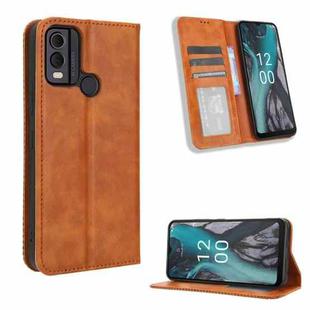 For Nokia C22 Magnetic Buckle Retro Texture Leather Phone Case(Brown)