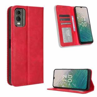 For Nokia C32 4G Magnetic Buckle Retro Texture Leather Phone Case(Red)