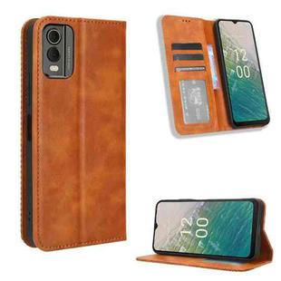 For Nokia C32 4G Magnetic Buckle Retro Texture Leather Phone Case(Brown)