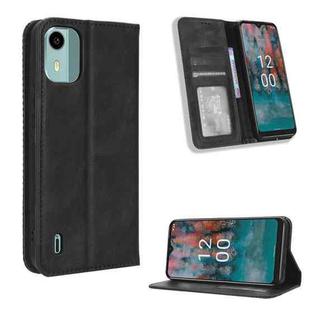 For Nokia C12 Magnetic Buckle Retro Texture Leather Phone Case(Black)