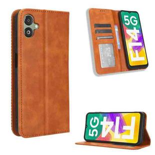 For Samsung Galaxy F14 Global Magnetic Buckle Retro Texture Leather Phone Case(Brown)