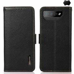 For Asus ROG Phone 7 KHAZNEH Side-Magnetic Litchi Genuine Leather RFID Phone Case(Black)