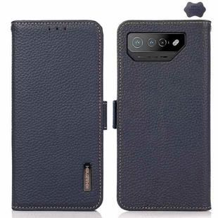For Asus ROG Phone 7 KHAZNEH Side-Magnetic Litchi Genuine Leather RFID Phone Case(Blue)