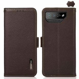 For Asus ROG Phone 7 KHAZNEH Side-Magnetic Litchi Genuine Leather RFID Phone Case(Brown)