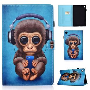 For Lenovo Tab M10 Plus TB-X606 Colored Drawing Stitching Horizontal Flip Leather Case, with Holder & Card Slots & Sleep / Wake-up Function(Headphone Monkey)
