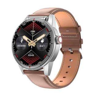 R6 1.32 inch Round Screen 2 in 1 Bluetooth Earphone Smart Watch, Support Bluetooth Call / Health Monitoring(Brown Leather Strap)