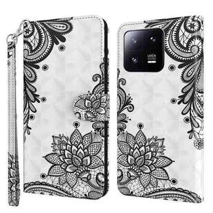 For Xiaomi 13T Pro 3D Painting Pattern Leather Phone Case(Diagonal Black Flower)