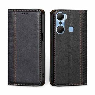 For Infinix Hot 12 Pro Grid Texture Magnetic Flip Leather Phone Case(Black)