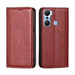 For Infinix Hot 12 Pro Grid Texture Magnetic Flip Leather Phone Case(Red)