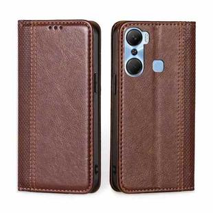 For Infinix Hot 12 Pro Grid Texture Magnetic Flip Leather Phone Case(Brown)
