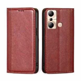 For Infinix Hot 20i Grid Texture Magnetic Flip Leather Phone Case(Red)