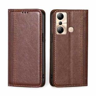 For Infinix Hot 20i Grid Texture Magnetic Flip Leather Phone Case(Brown)