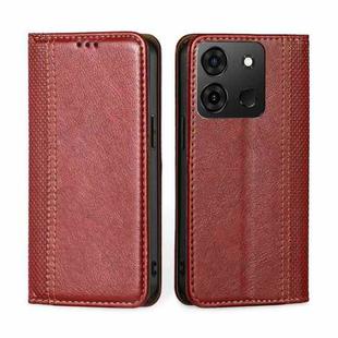 For Infinix Smart 7 Grid Texture Magnetic Flip Leather Phone Case(Red)