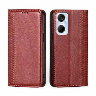 For Tecno Pop 6 Pro Grid Texture Magnetic Flip Leather Phone Case(Red)
