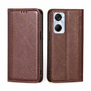 For Tecno Pop 6 Pro Grid Texture Magnetic Flip Leather Phone Case(Brown)