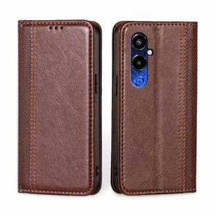 For Tecno Pova 4 Pro Grid Texture Magnetic Flip Leather Phone Case(Brown)