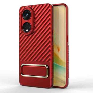 For OPPO Reno8 T 5G Wavy Textured Phone Case with Lens Film(Red)