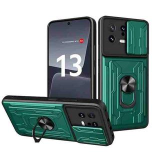 For Xiaomi 13 Sliding Camshield TPU+PC Phone Case with Card Slot(Dark Green)