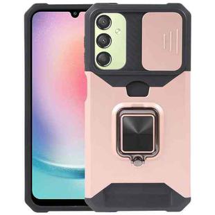 For Samsung Galaxy A24 4G Camera Shield Card Slot PC+TPU Phone Case(Rose Gold)