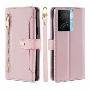 For vivo iQOO Z7x Sheep Texture Cross-body Zipper Wallet Leather Phone Case(Pink)