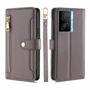 For vivo iQOO Z7x Sheep Texture Cross-body Zipper Wallet Leather Phone Case(Grey)