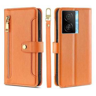 For vivo iQOO Z7x Sheep Texture Cross-body Zipper Wallet Leather Phone Case(Orange)