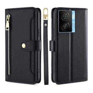 For vivo iQOO Z7x Sheep Texture Cross-body Zipper Wallet Leather Phone Case(Black)