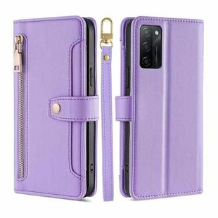 For OPPO A55S 5G Sheep Texture Cross-body Zipper Wallet Leather Phone Case(Purple)