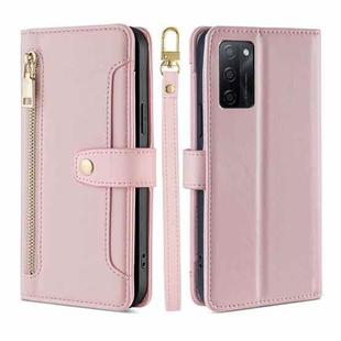 For OPPO A55S 5G Sheep Texture Cross-body Zipper Wallet Leather Phone Case(Pink)