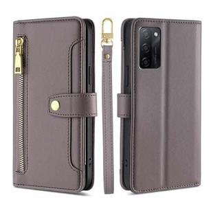 For OPPO A55S 5G Sheep Texture Cross-body Zipper Wallet Leather Phone Case(Grey)