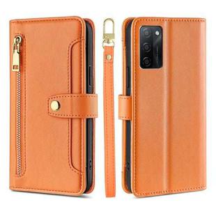 For OPPO A55S 5G Sheep Texture Cross-body Zipper Wallet Leather Phone Case(Orange)