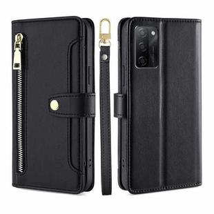 For OPPO A55S 5G Sheep Texture Cross-body Zipper Wallet Leather Phone Case(Black)