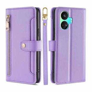 For Realme GT Neo5 SE Sheep Texture Cross-body Zipper Wallet Leather Phone Case(Purple)