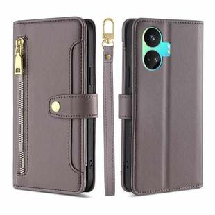 For Realme GT Neo5 SE Sheep Texture Cross-body Zipper Wallet Leather Phone Case(Grey)