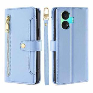 For Realme GT Neo5 SE Sheep Texture Cross-body Zipper Wallet Leather Phone Case(Blue)