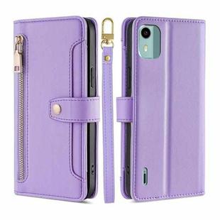 For Nokia C12 Sheep Texture Cross-body Zipper Wallet Leather Phone Case(Purple)