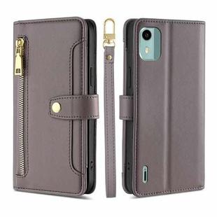 For Nokia C12 Sheep Texture Cross-body Zipper Wallet Leather Phone Case(Grey)