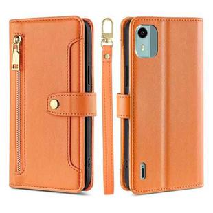 For Nokia C12 Sheep Texture Cross-body Zipper Wallet Leather Phone Case(Orange)