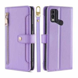 For Nokia C22 Sheep Texture Cross-body Zipper Wallet Leather Phone Case(Purple)