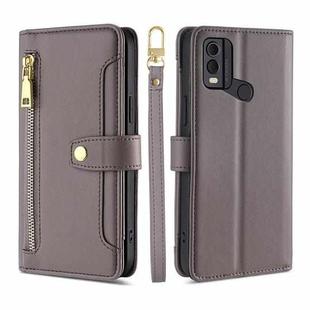 For Nokia C22 Sheep Texture Cross-body Zipper Wallet Leather Phone Case(Grey)