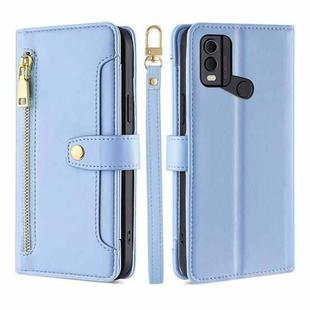 For Nokia C22 Sheep Texture Cross-body Zipper Wallet Leather Phone Case(Blue)