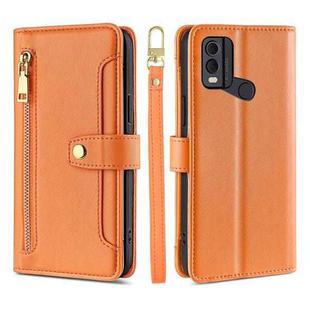 For Nokia C22 Sheep Texture Cross-body Zipper Wallet Leather Phone Case(Orange)