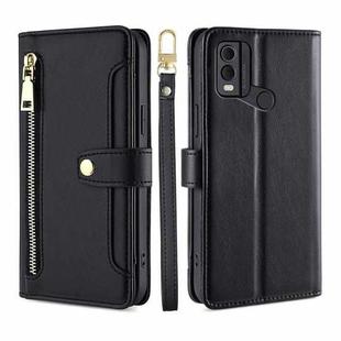 For Nokia C22 Sheep Texture Cross-body Zipper Wallet Leather Phone Case(Black)
