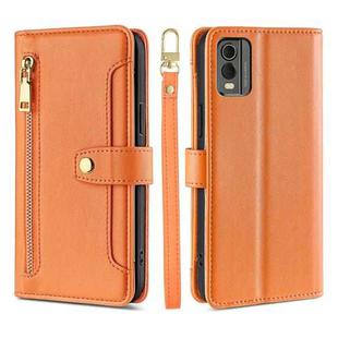 For Nokia C32 Sheep Texture Cross-body Zipper Wallet Leather Phone Case(Orange)