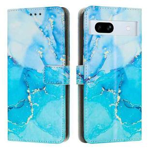 For Google Pixel 7a Painted Marble Pattern Leather Phone Case(Blue Green)
