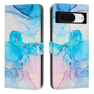 For Google Pixel 8 Painted Marble Pattern Leather Phone Case(Pink Green)