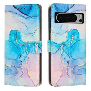 For Google Pixel 8 Pro Painted Marble Pattern Leather Phone Case(Pink Green)