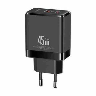 USAMS CC178 T58 45W USB+USB-C / Type-C Dual Port AC Gallium Nitride Charger, Plug: EU Plug(Black)