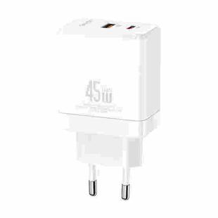 USAMS CC178 T58 45W USB+USB-C / Type-C Dual Port AC Gallium Nitride Charger, Plug: EU Plug(White)