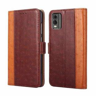 For Nokia C32 Ostrich Texture Horizontal Flip Leather Phone Case(Brown)